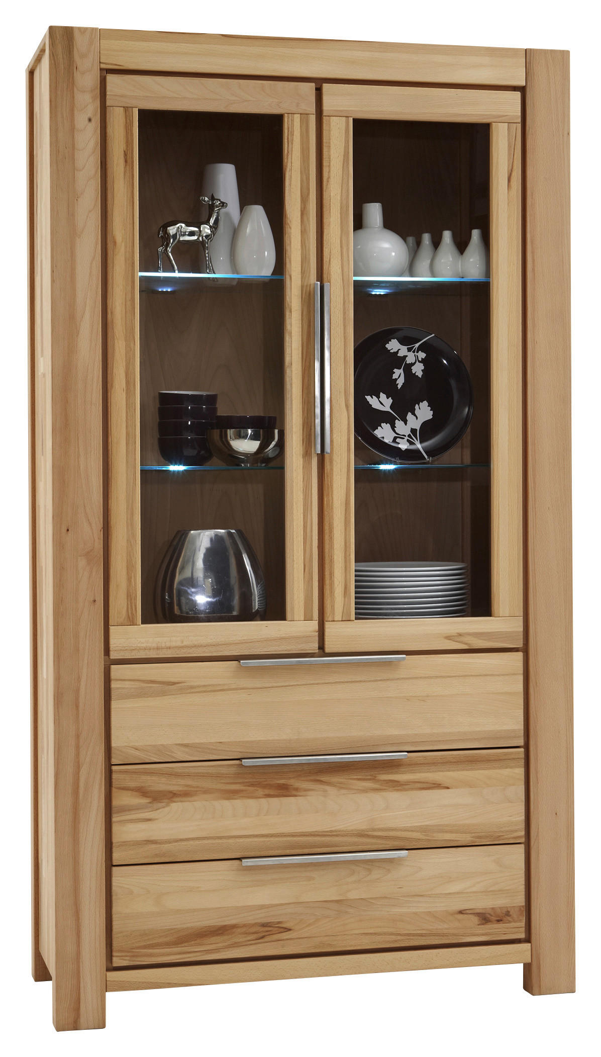 VITRINE Kernbuche massiv Kernbuche - Edelstahlfarben/Buchefarben, LIFESTYLE, Glas/Holz (110/200/45cm) - Carryhome