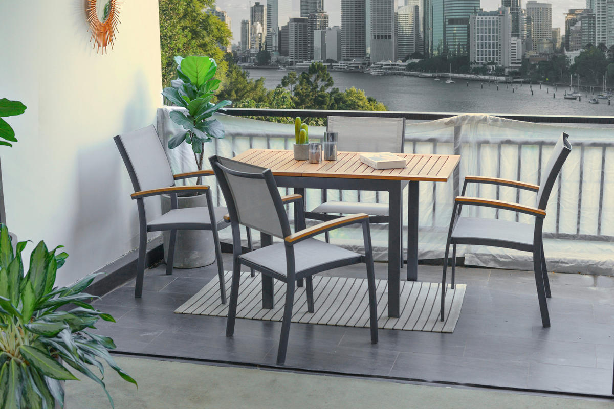 STOL  les evkaliptusa aluminij siva, svetlo siva, barva tikovine  - barva tikovine/siva, Design, kovina/tekstil (61,8/92,5/58,3cm) - Ambia Garden