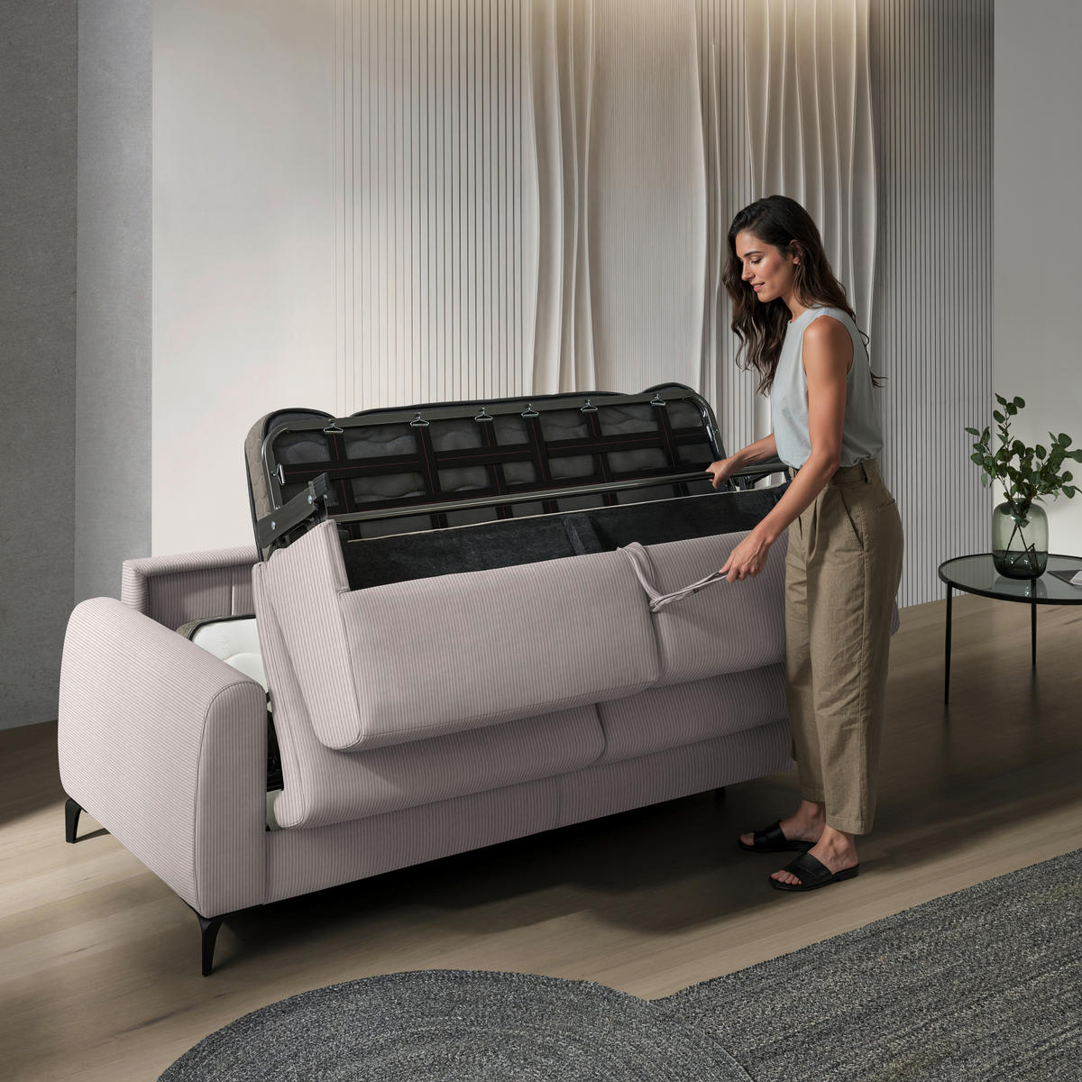 SCHLAFSOFA Cord Kaschmir  - Kaschmir/Schwarz, Konventionell, Holz/Textil (203/88/102cm) - Novel