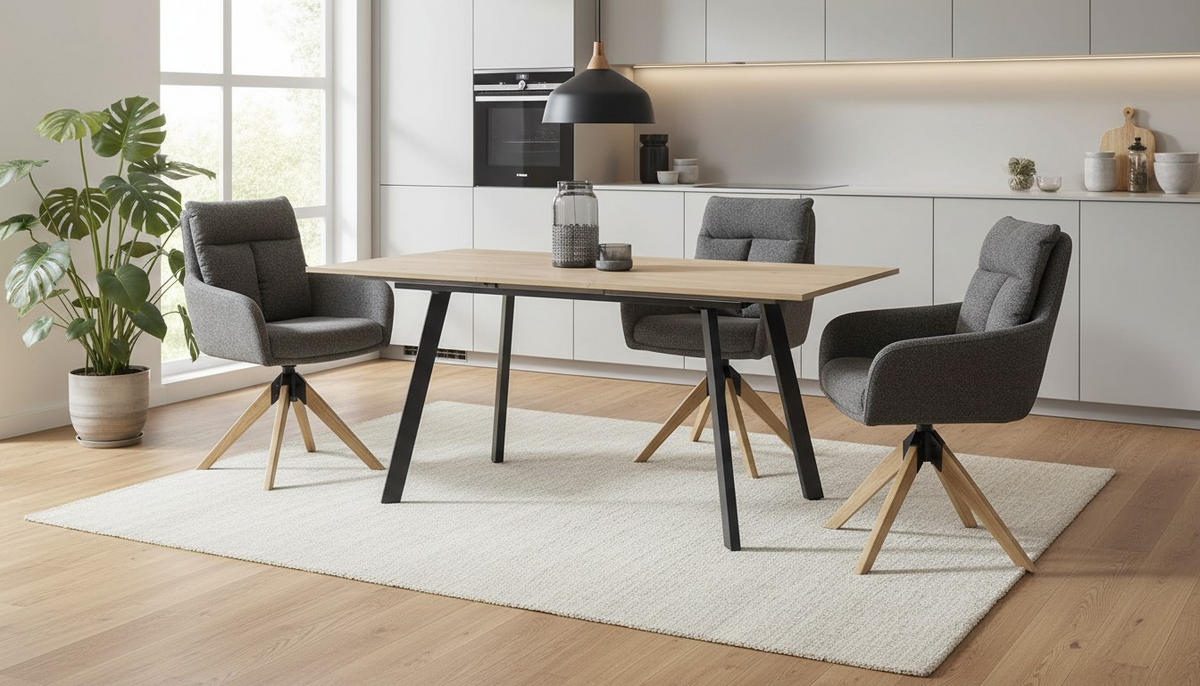 ESSTISCH 140/180/90/76 cm Nachbildung  Metall, Holzwerkstoff ausziehbar rechteckig Schwarz, Eiche Artisan  - Schwarz/Eiche Artisan, MODERN, Holzwerkstoff/Metall (140/180/90/76cm) - Livetastic