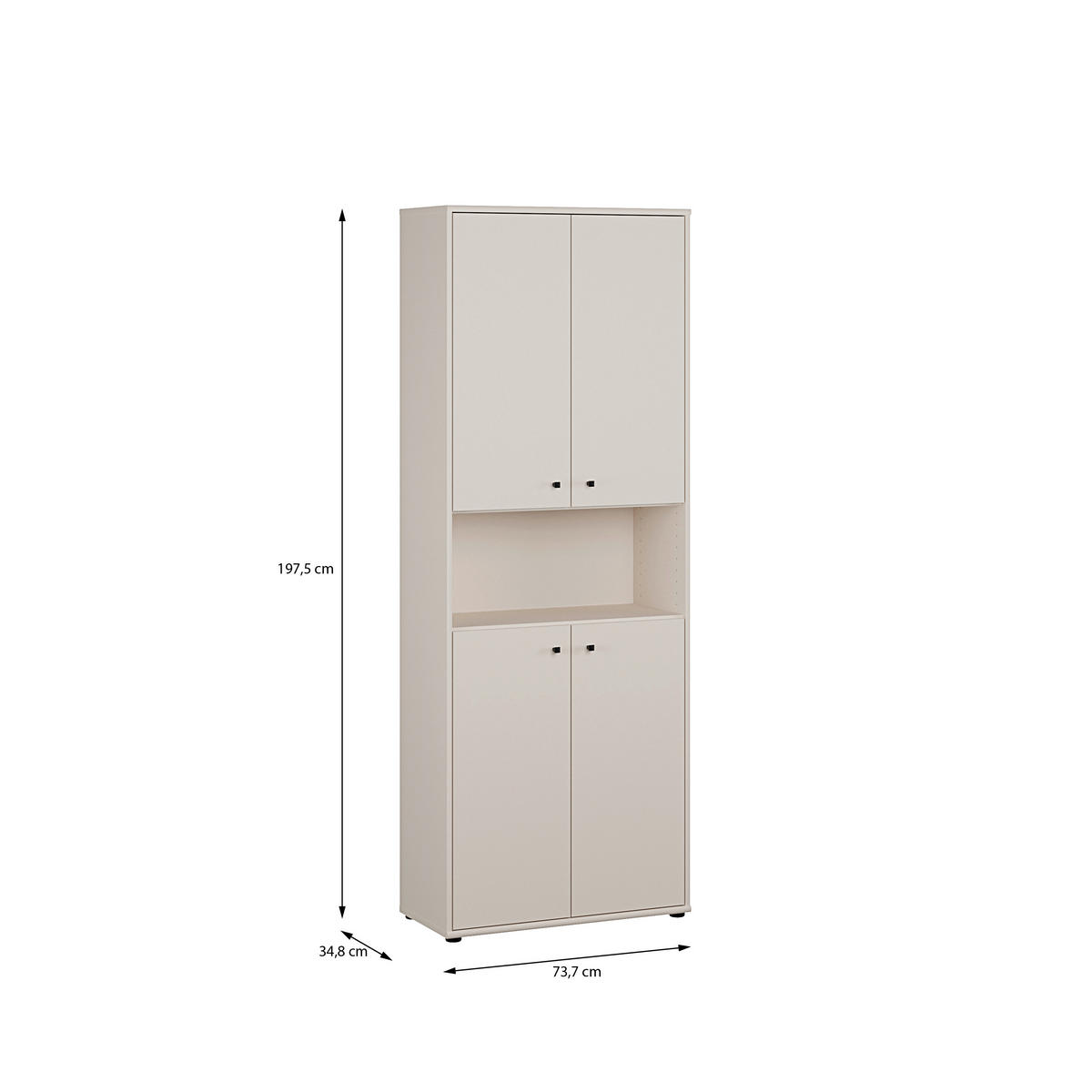 DREHTÜRENSCHRANK 73,7/197,5/34,8 cm,  in Sandfarben, 4 Tür(en)  - Sandfarben/Schwarz, Design, Holzwerkstoff/Kunststoff (73,7/197,5/34,8cm)
