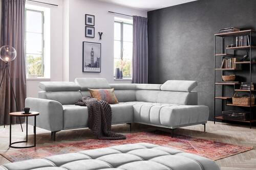 ECKSOFA in Velours Hellgrau  - Hellgrau/Schwarz, Design, Textil/Metall (261/191cm) - Stylife