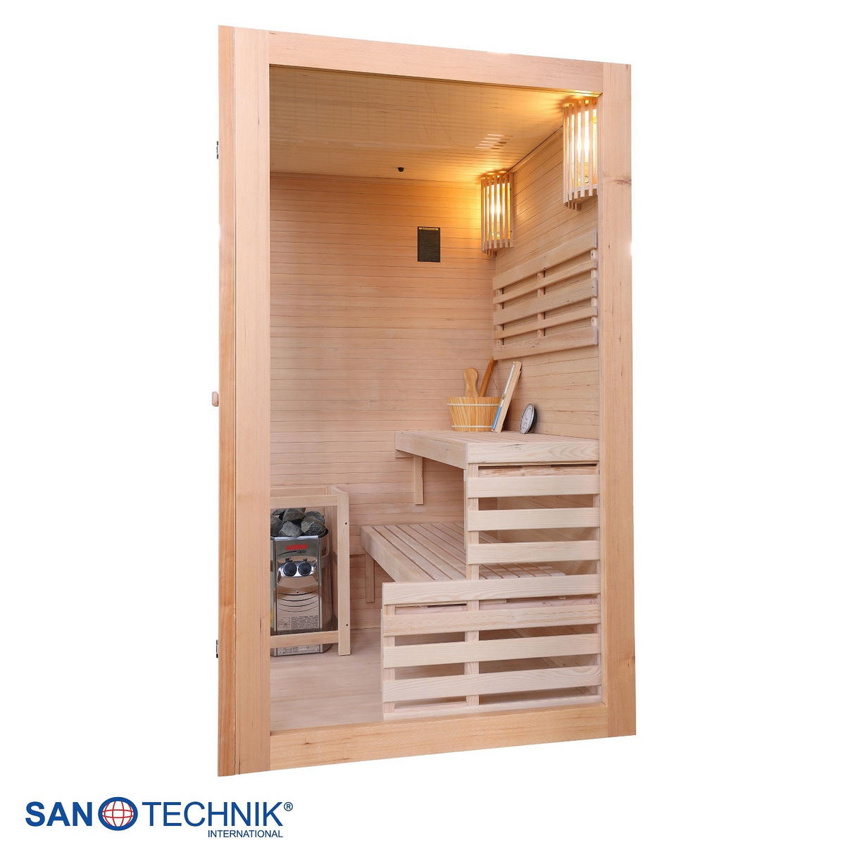 SAUNA für 2 Personen  - Naturfarben, Basics, Glas/Holz (130/120/200cm) - Sanotechnik