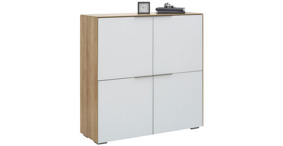 AKTENSCHRANK Weiß, Eichefarben - Eichefarben/Weiß, Design, Glas/Holzwerkstoff (112,6/114/37,2cm) - Voleo
