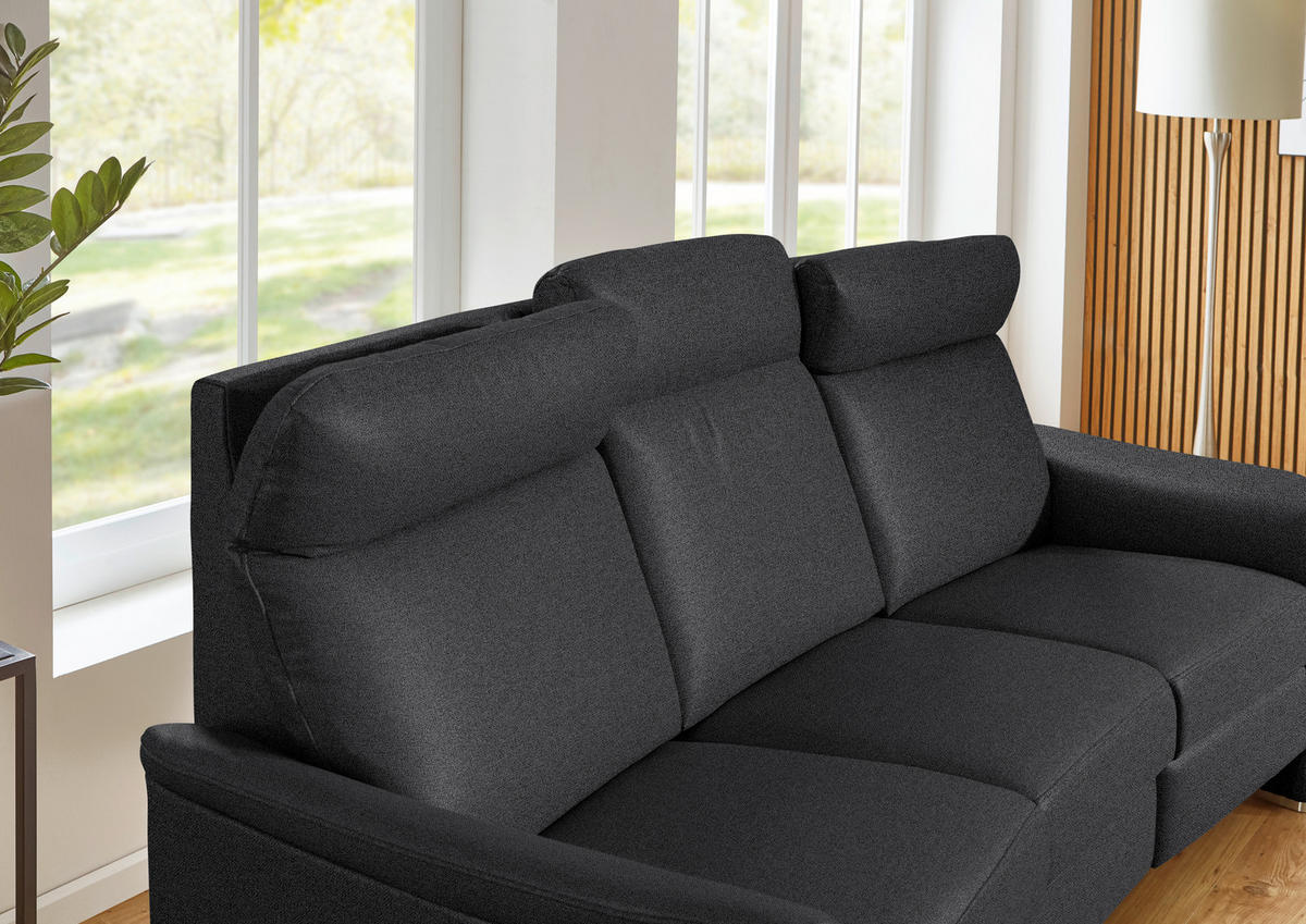 TRAPEZSOFA Flachgewebe Schwarz  - Alufarben/Schwarz, Konventionell, Textil/Metall (218/107/103cm) - Beldomo Comfort