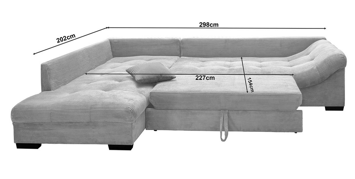 ECKSOFA Grau Cord  - Silberfarben/Grau, Design, Holz/Textil (202/298cm) - MID.YOU