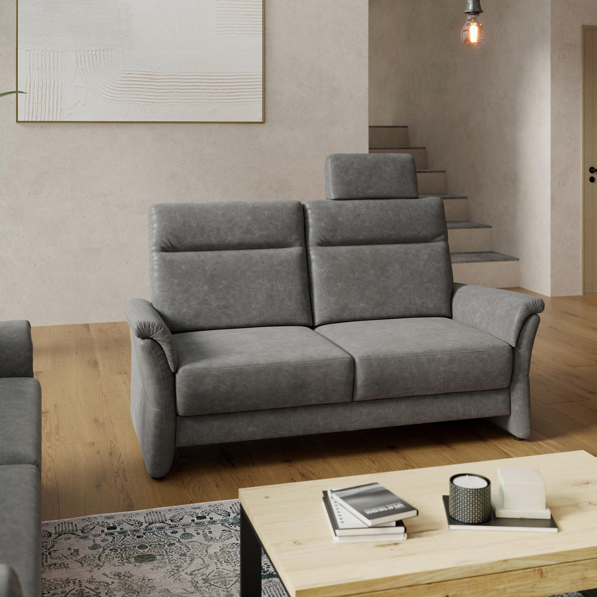 2,5-SITZER Mikrofaser Dunkelgrau  - Dunkelgrau/Schwarz, KONVENTIONELL, Kunststoff/Textil (170/99/91cm) - Elegando