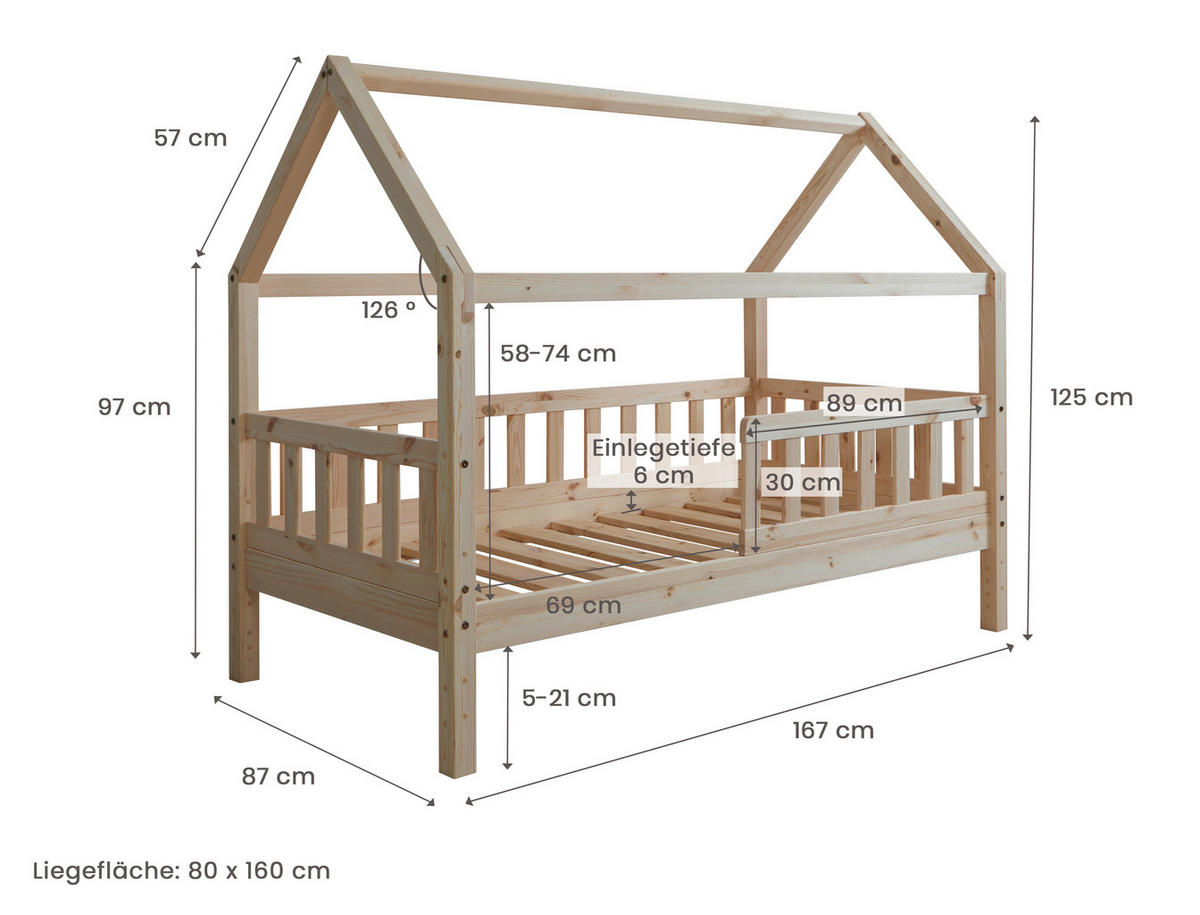 HAUSBETT 80/160 cm Naturfarben  - Naturfarben, Modern, Holz (80/160cm) - MID.YOU