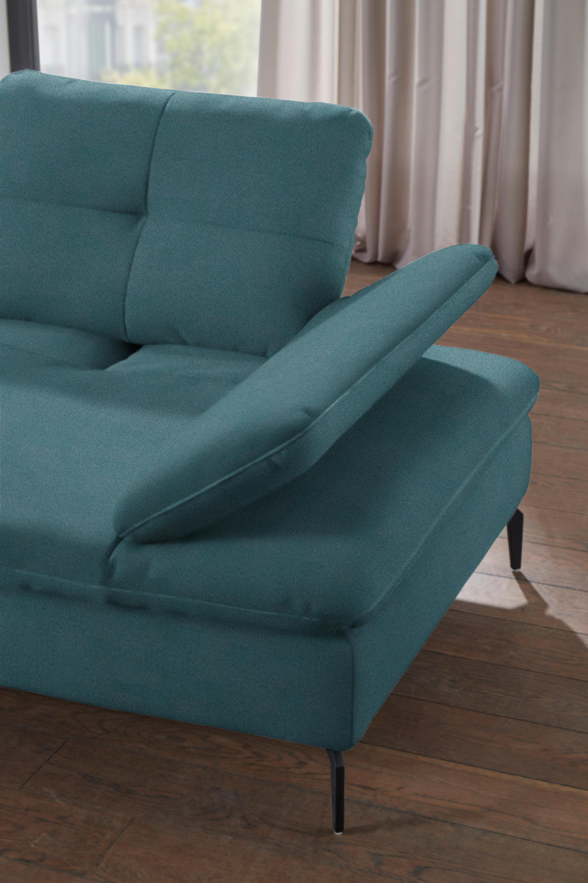 ECKSOFA in Flachgewebe Hellblau  - Schwarz/Hellblau, Design, Textil/Metall (157/344cm) - Chilliano