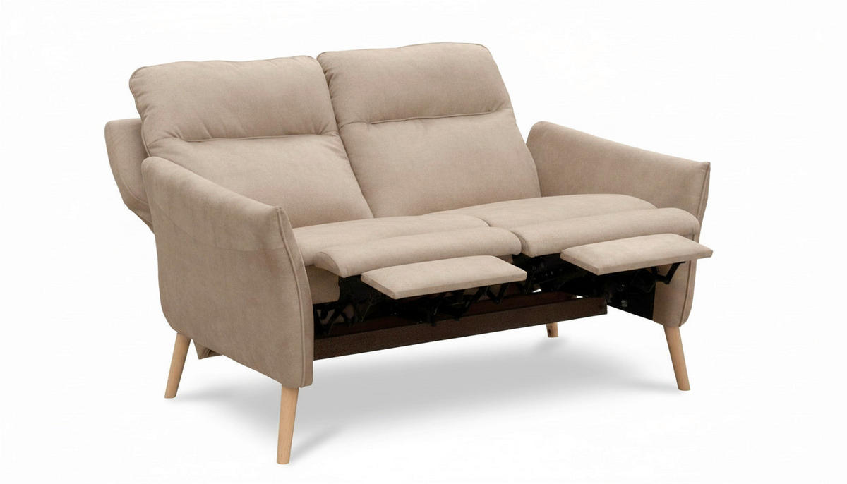 2-SITZER-SOFA Mikrofaser Beige  - Beige/Buchefarben, Design, Holz/Textil (145/110/92cm) - Livetastic