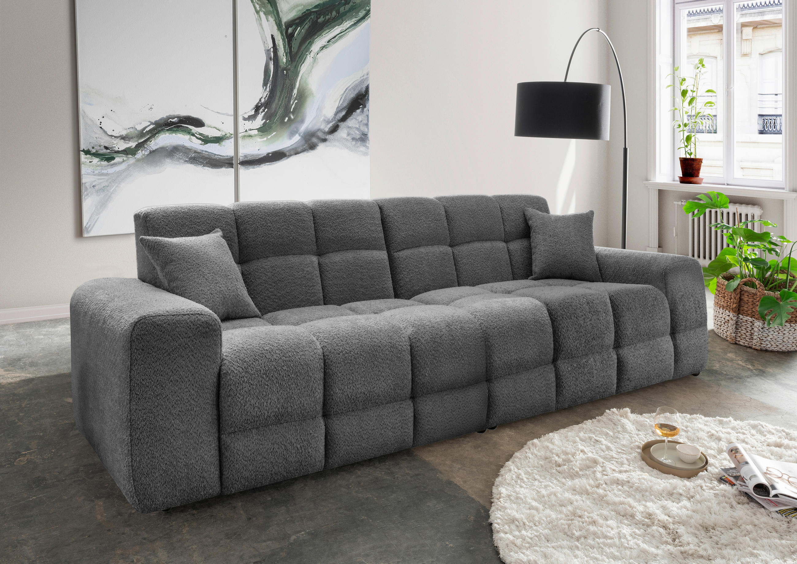 VIERSITZER-SOFA in Bouclé Anthrazit  - Anthrazit/Schwarz, MODERN, Kunststoff/Textil (300/87/120cm) - Livetastic