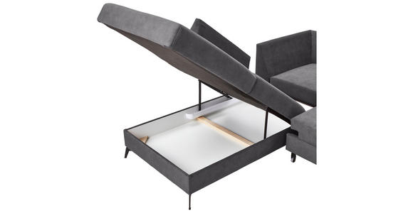 ECKSOFA Dunkelgrau Chenille  inkl. Rückenkissen, Bettkasten, Schlaffunktion, Rücken echt, Liegefläche im Originalstoff  - Dunkelgrau/Schwarz, KONVENTIONELL, Textil/Metall (257/275cm) - Carryhome