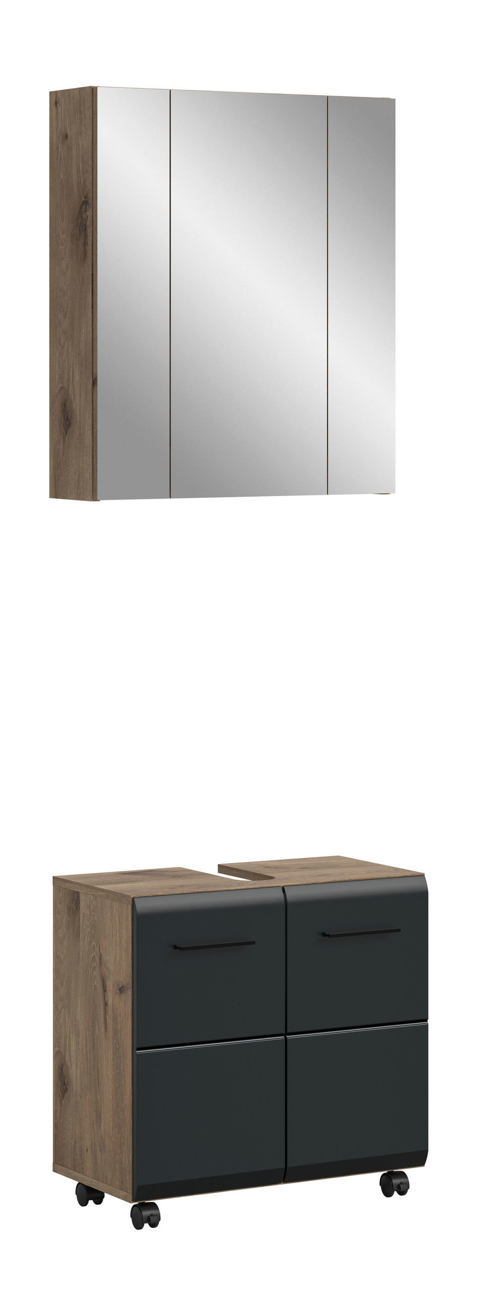 BADEZIMMER 2-teilig  in 60 cm  - Eiche dunkel/Schwarz, Trend, Glas/Holzwerkstoff (60cm) - MID.YOU