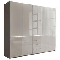 DREHTÜRENSCHRANK 250/216/58 cm,  in Grau, Dunkelgrau, 5-türig  - Chromfarben/Dunkelgrau, KONVENTIONELL, Glas/Holzwerkstoff (250/216/58cm) - Novel