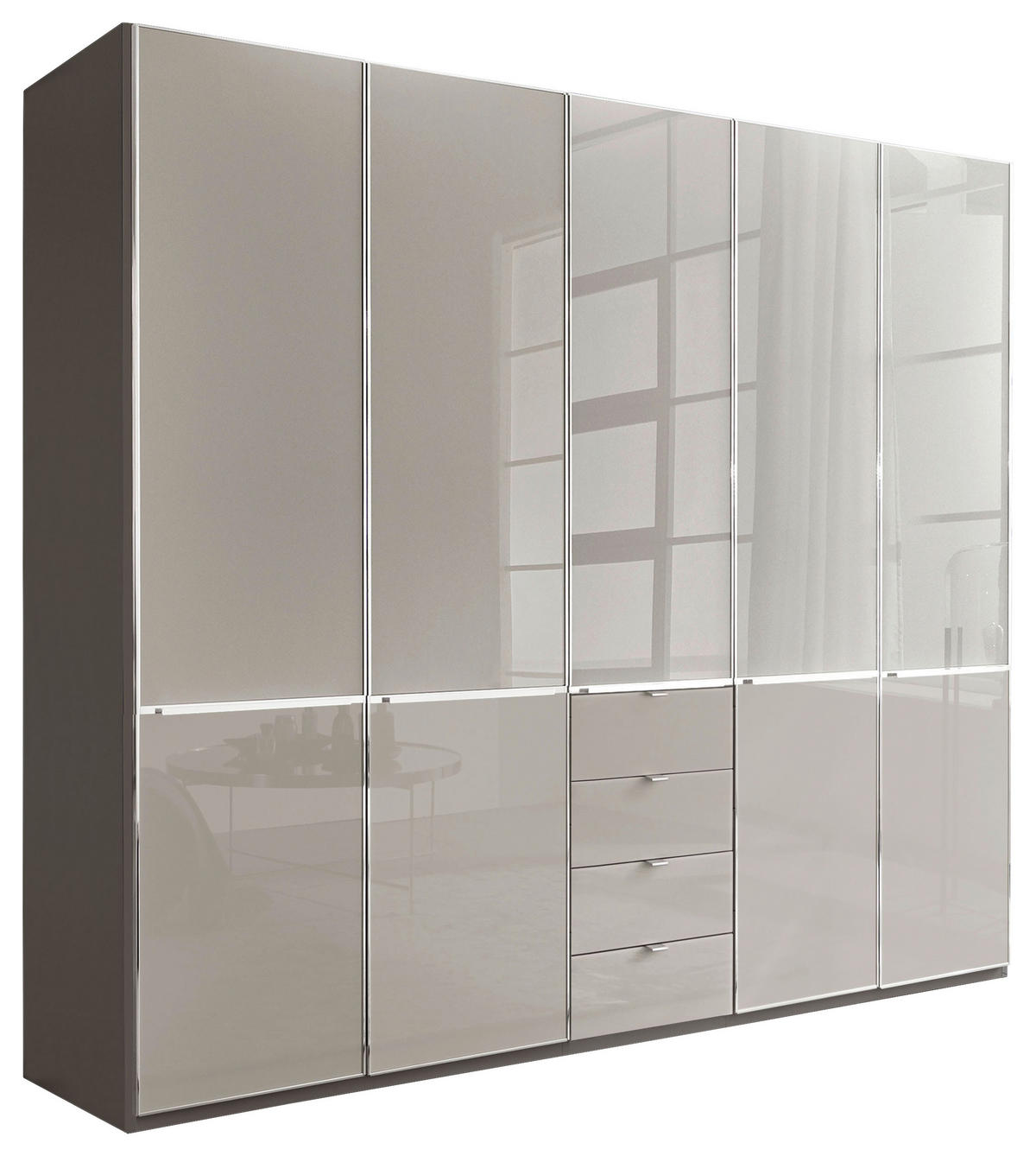 DREHTÜRENSCHRANK 250/216/58 cm,  in Grau, Dunkelgrau, 5-türig  - Chromfarben/Dunkelgrau, KONVENTIONELL, Glas/Holzwerkstoff (250/216/58cm) - Novel