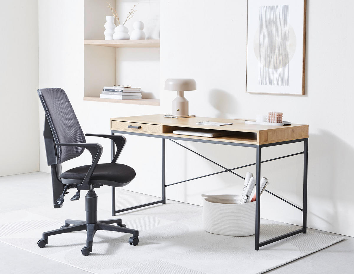 SCHREIBTISCH 140/58/76 cm  in Wildeiche  - Wildeiche/Schwarz, MODERN, Holzwerkstoff/Metall (140/58/76cm) - Carryhome