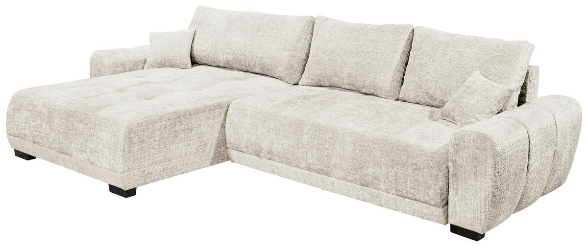 HÖRNBÄDDSOFFA 3-sits i chenille elfenbensfärgad  - svart/elfenbensfärgad, Basics, textil/plast (321/184cm) - Livetastic