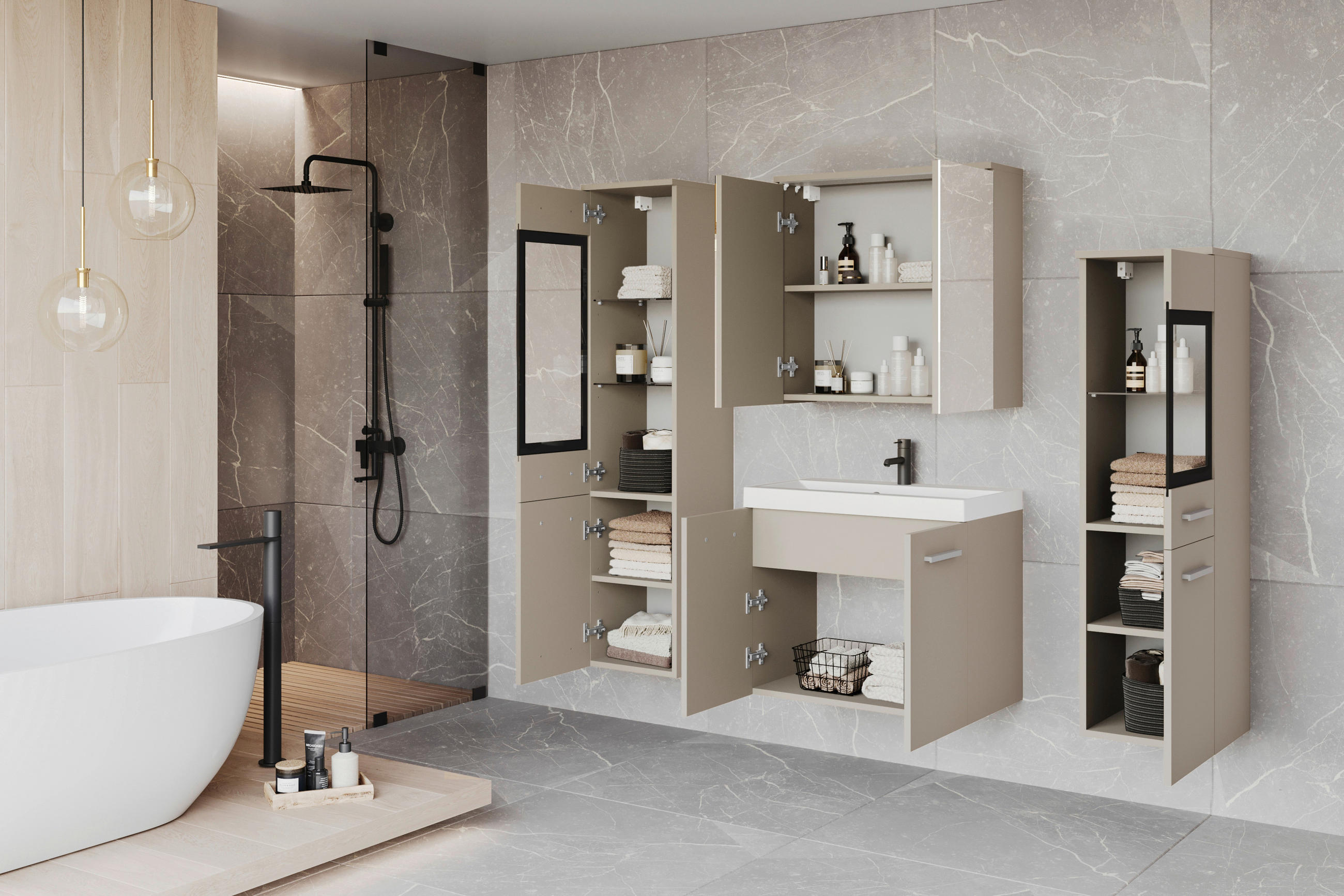 BADEZIMMER 5-teilig  in  - Kaschmir/Weiss, Lifestyle, Glas/Keramik (120,4/131,5/30,2cm) - P & B