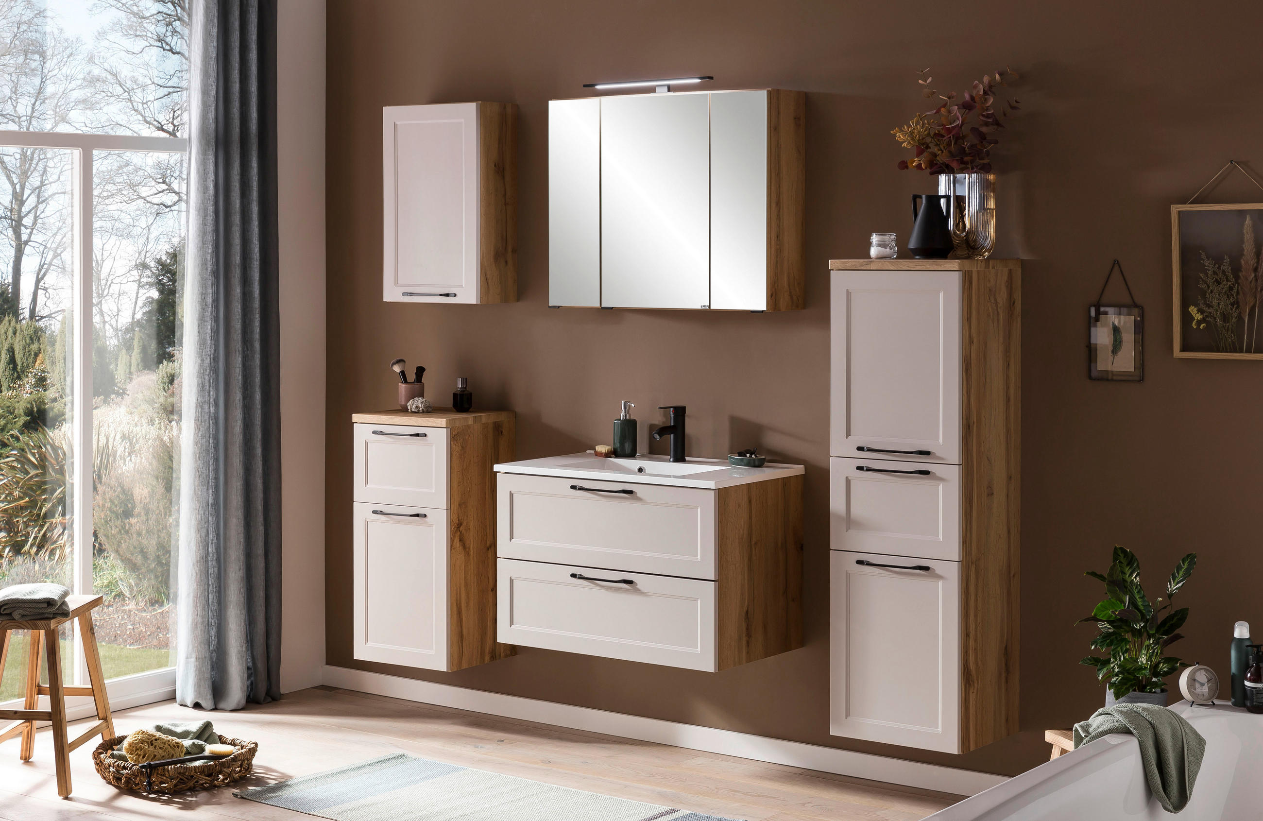 MIDISCHRANK 40/130/35 cm  - Kaschmir/Eiche Wotan, ROMANTIK / LANDHAUS, Holzwerkstoff/Kunststoff (40/130/35cm) - Xora