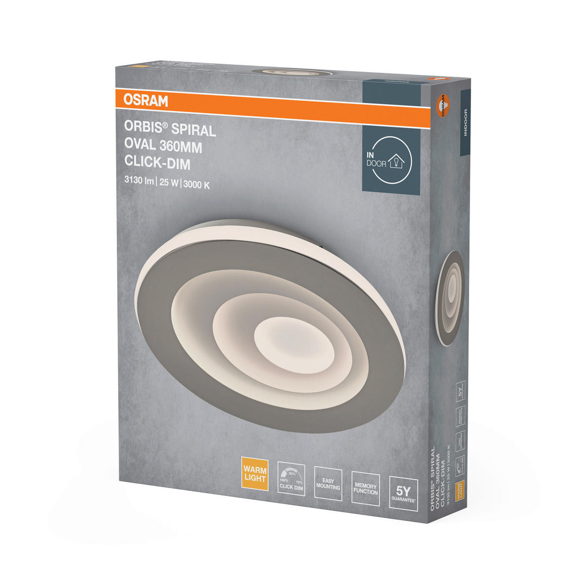 LED-DECKENLEUCHTE Orbis Spiral 30/36/5,6 cm   - Grau, Design, Kunststoff/Metall (30/36/5,6cm) - Osram