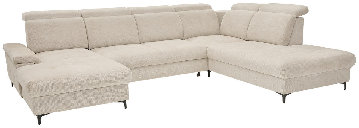 WOHNLANDSCHAFT in Struktur Beige  - Beige/Schwarz, Design, Textil/Metall (190/364/270cm) - Stylife