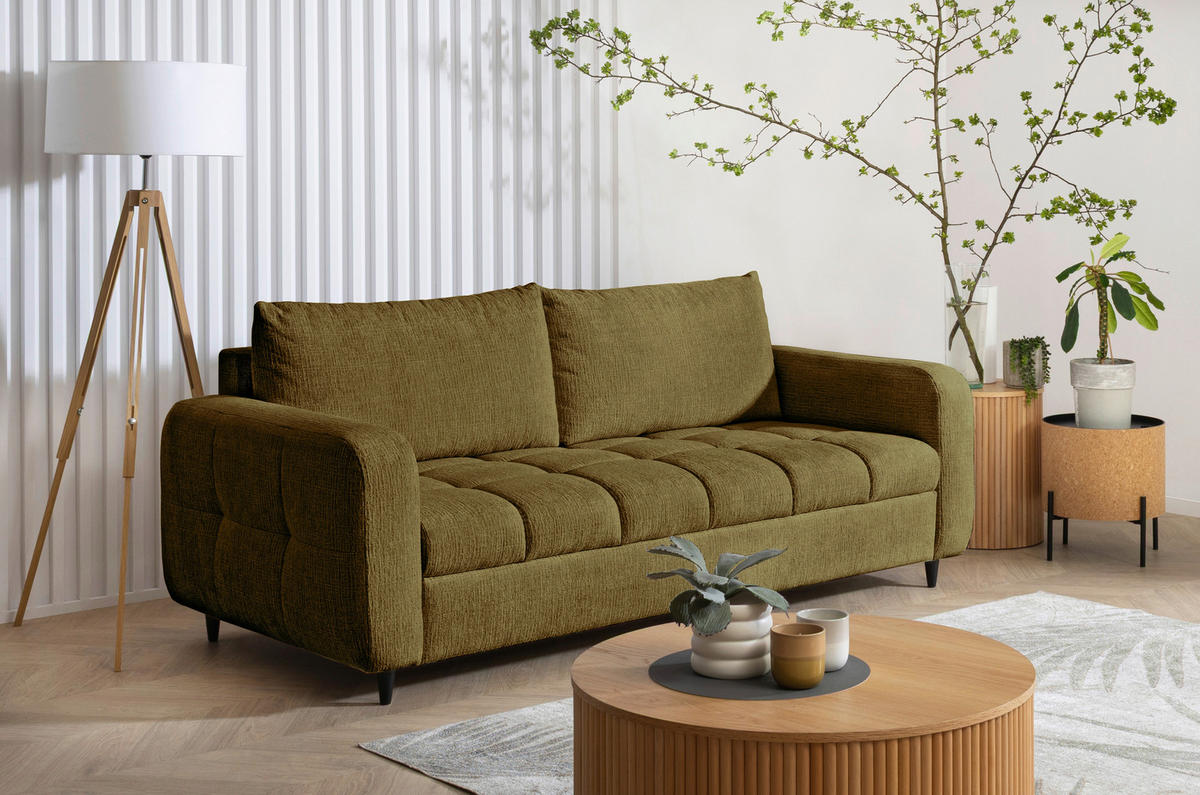 2,5-SITZER Flachgewebe Olivgrün  - Schwarz/Olivgrün, Design, Holz/Textil (209/88/101cm) - Lomoco