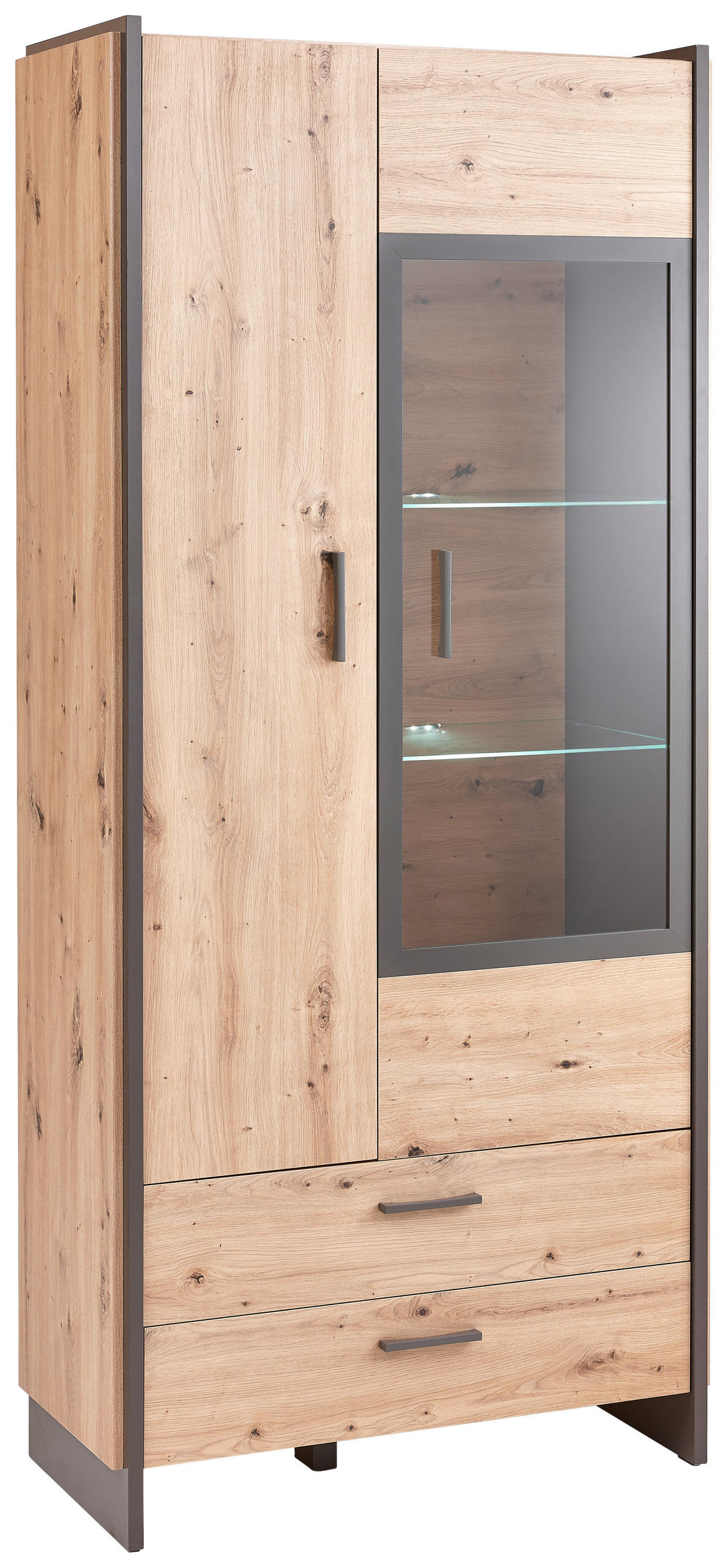 VITRINE Eiche Artisan - Eiche Artisan/Grau, Design, Glas/Holzwerkstoff (92/205/41cm) - Hom`in