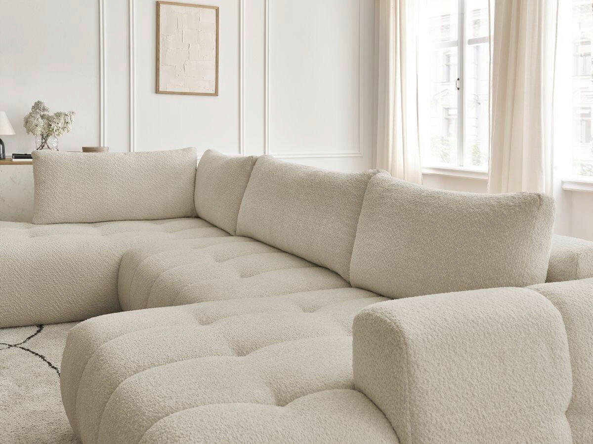 WOHNLANDSCHAFT  FUJI  Beige Bouclé  - Beige/Schwarz, MODERN, Kunststoff/Textil (204/377/160cm)