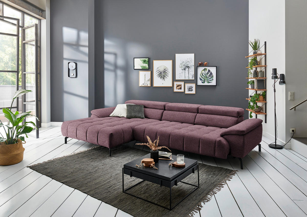 ECKSOFA in Chenille Beere  - Beere/Schwarz, Design, Textil/Metall (190/329cm) - Beldomo Style