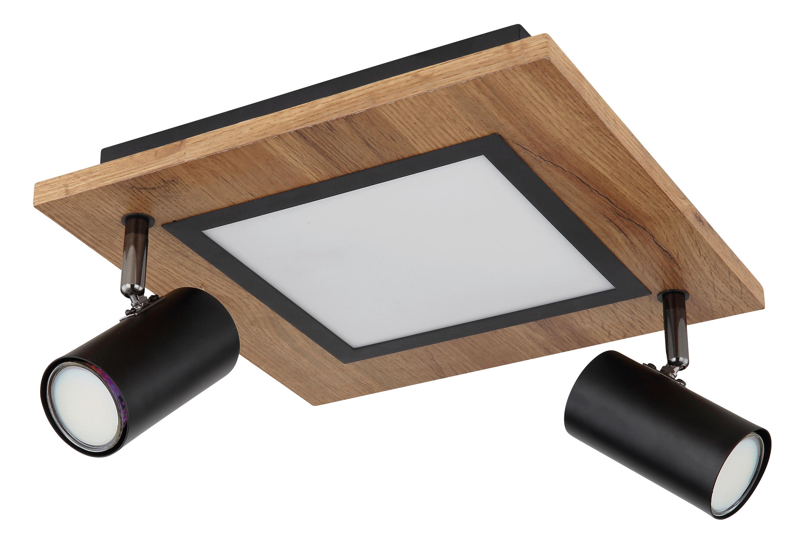 LED-TAKLAMPA 12 W 30/30/18 cm  - opal/svart, Design, metall/trämaterial (30/30/18cm) - Globo