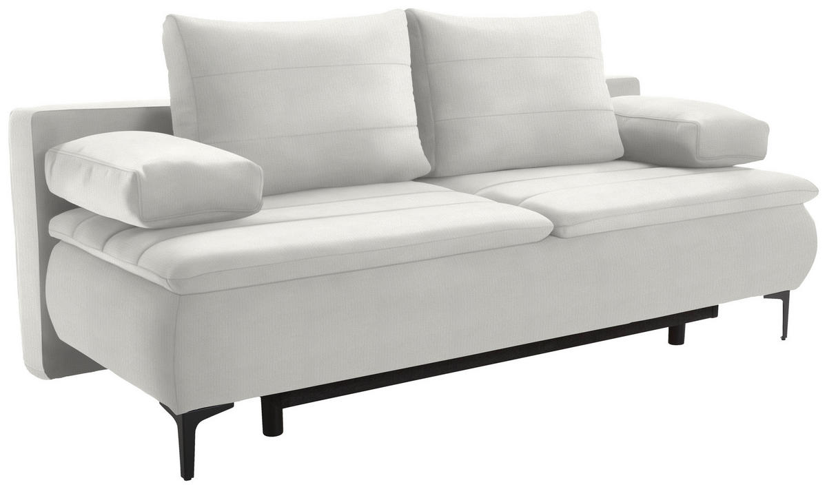 BOXSPRINGSOFA in Flachgewebe Weiss  - Weiss/Schwarz, Konventionell, Textil/Metall (204/93/100cm) - Livetastic