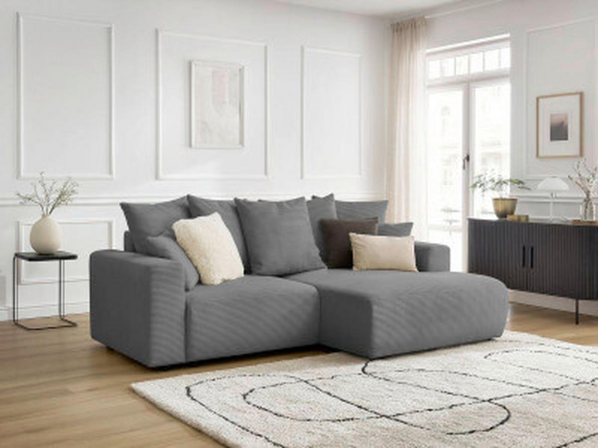 ECKSOFA Ottomane rechts  ATILLA Dunkelgrau Cord  - Dunkelgrau/Schwarz, MODERN, Kunststoff/Textil (244/149cm)