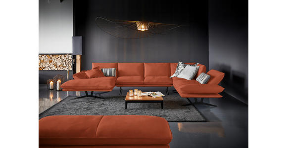 WOHNLANDSCHAFT in Echtleder Orange  - Schwarz/Orange, Natur, Leder/Metall (159/364/222cm) - Dieter Knoll