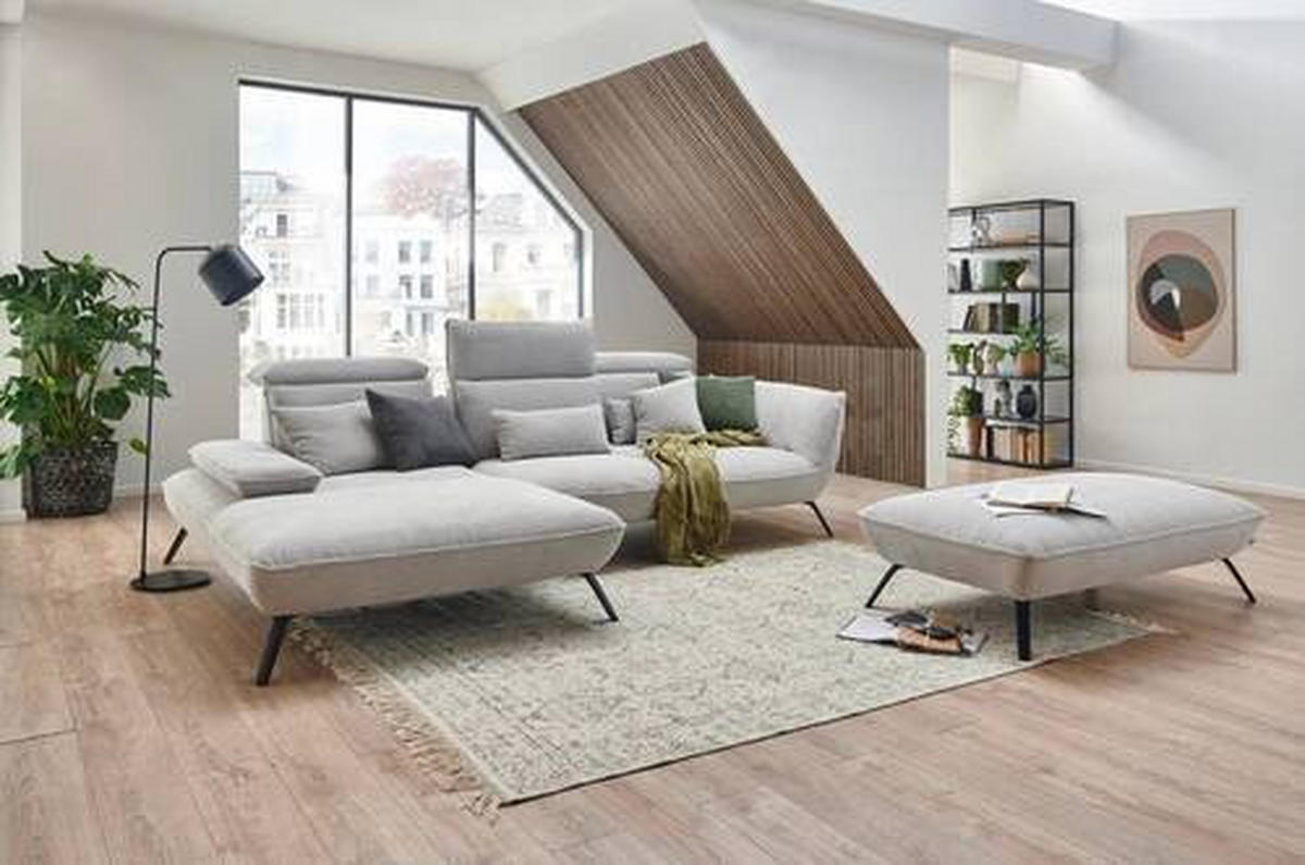 ECKSOFA in Cord Hellgrau  - Hellgrau/Schwarz, Design, Textil/Metall (301/202cm) - Moderano