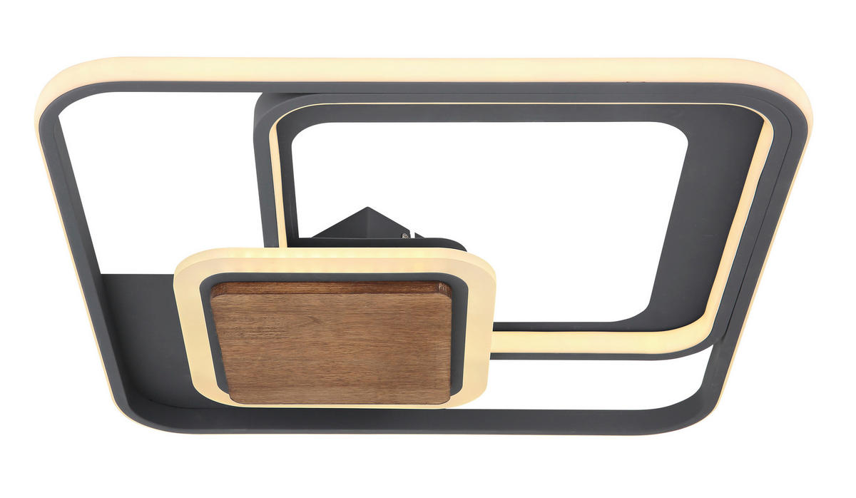 LED MENNYEZETI LÁMPA - grafitszürke/sötétbarna, Design, műanyag/fa (50/50/8cm) - Globo