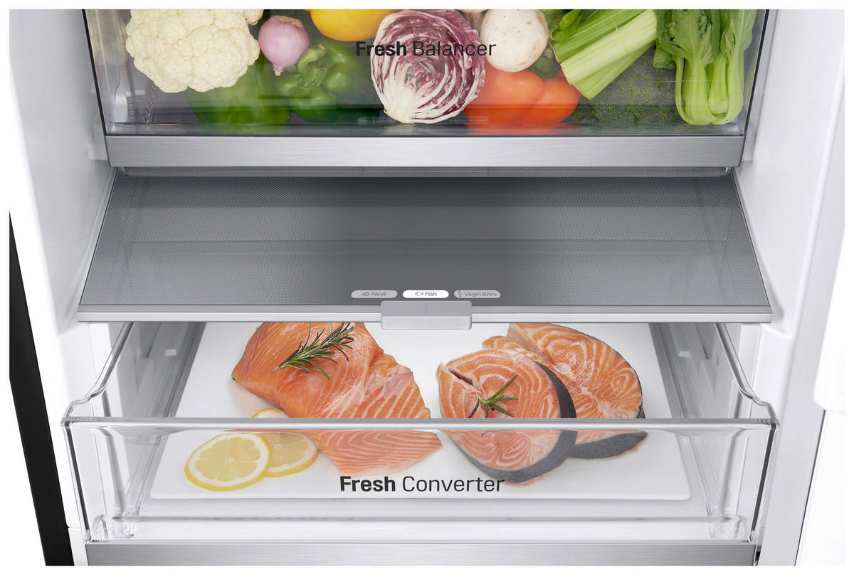 KÜHL-GEFRIER-KOMBINATION GBV7280AEV  - Schwarz, Basics, Glas/Kunststoff (59.5/203/67.5cm) - LG