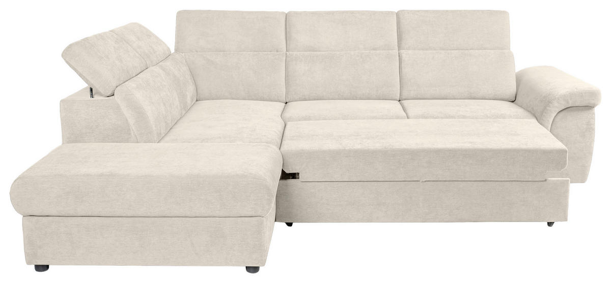 ECKSOFA Creme Flachgewebe  - Creme/Schwarz, KONVENTIONELL, Kunststoff/Textil (235/280cm) - Carryhome