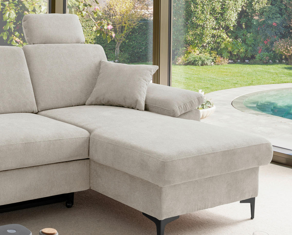 ECKSOFA Chenille Naturfarben  - Schwarz/Naturfarben, Konventionell, Textil/Metall (245/151cm) - Livetastic