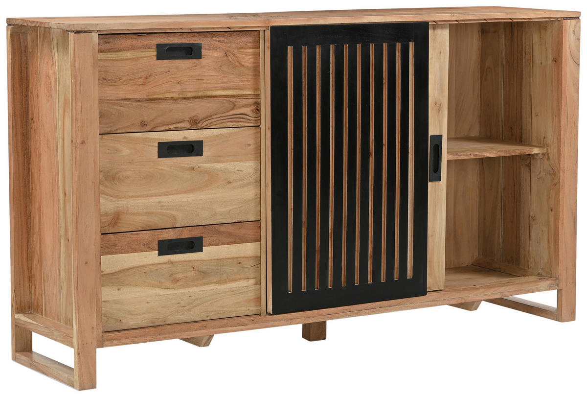 SIDEBOARD  in 160/90/40 cm  - Schwarz/Naturfarben, KONVENTIONELL, Holz/Metall (160/90/40cm) - Livetastic