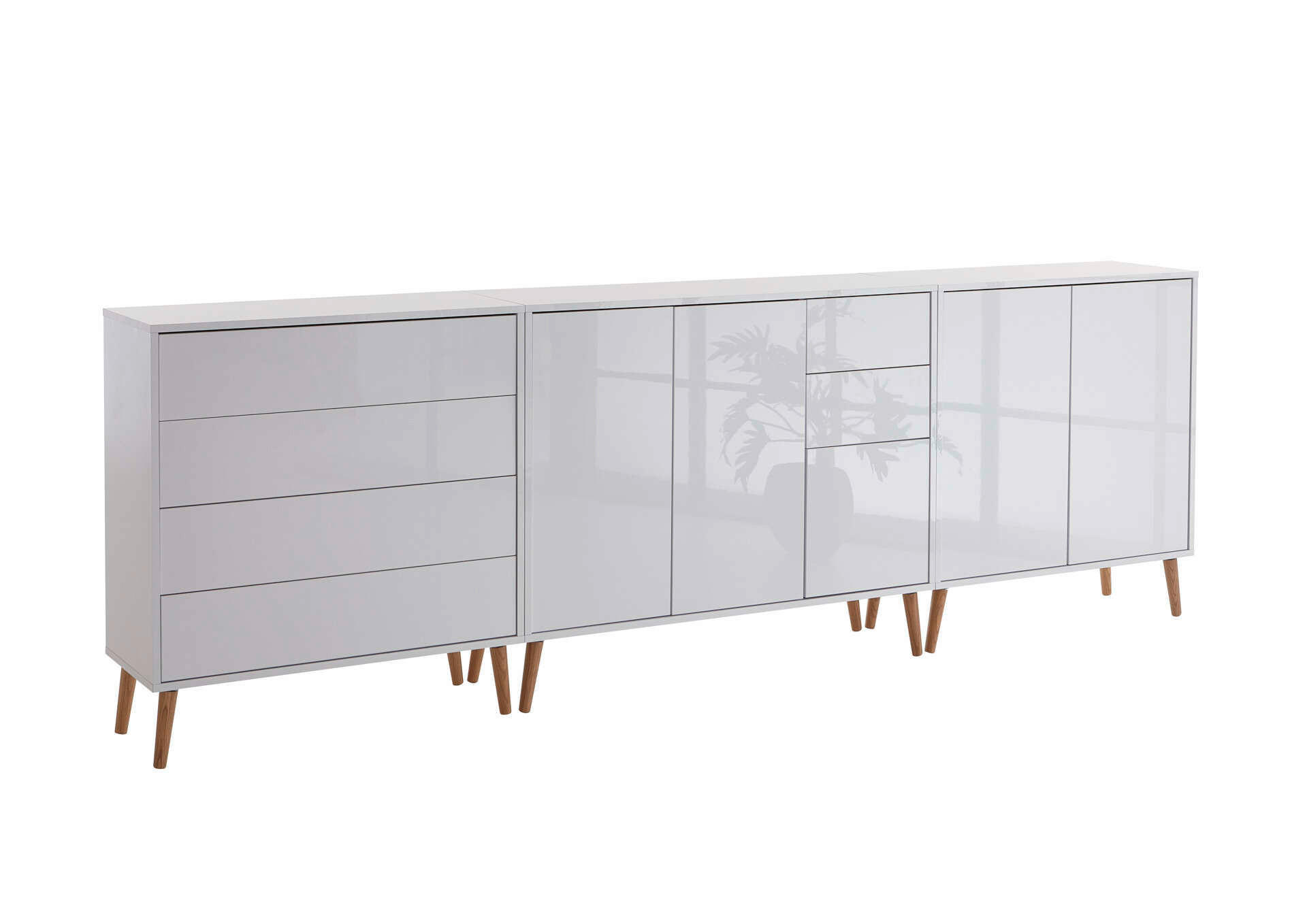 Mid.you Sideboard Mailand Set 7 + HF Weiß, Weiß Hochglanz 263.5x86x33 cm