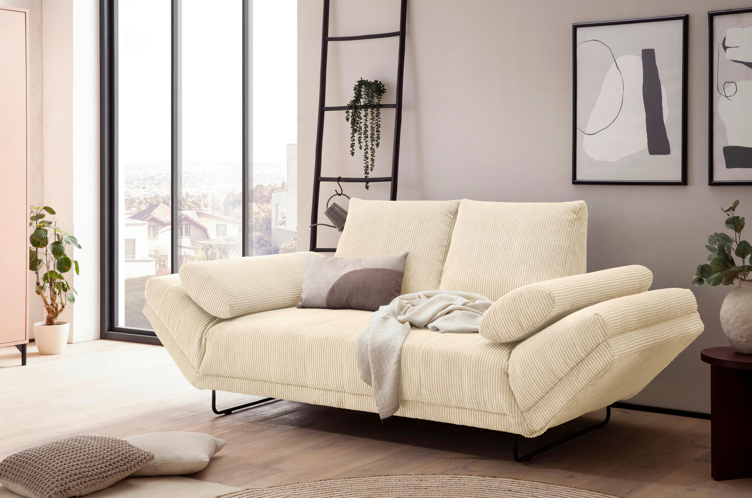 SCHLAFSOFA Cord, Mikrofaser Creme  - Creme/Schwarz, Design, Textil/Metall (210/95/97cm) - MID.YOU