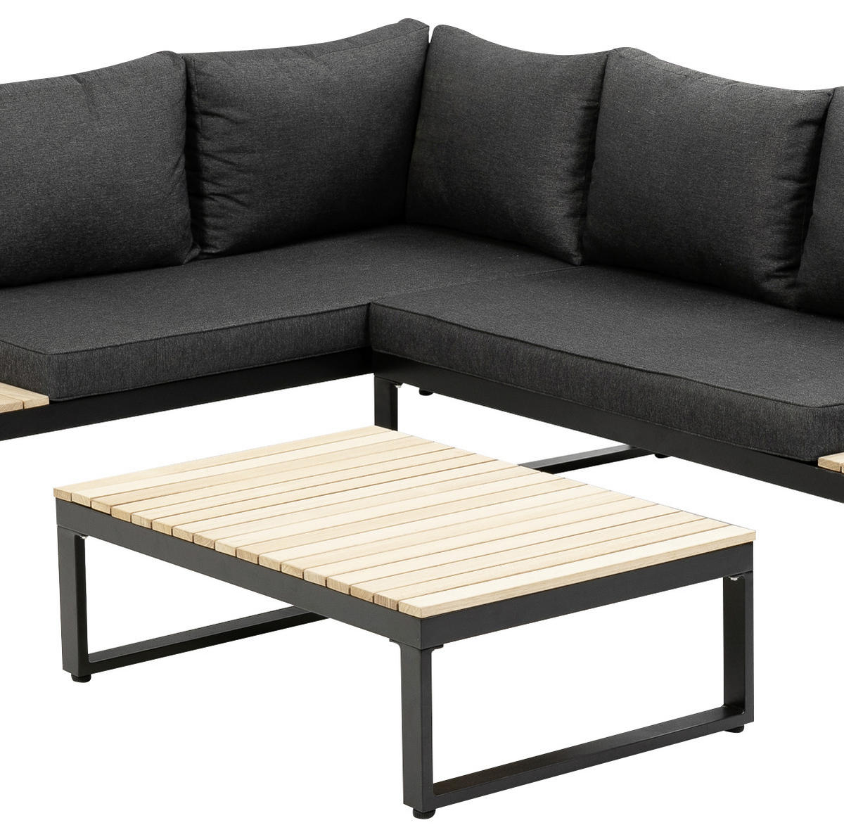 LOUNGEGARNITUR Akazie massiv, Hartholz Aluminium  - Anthrazit/Braun, MODERN, Holz/Textil (178/68/228,5cm) - Gardenson
