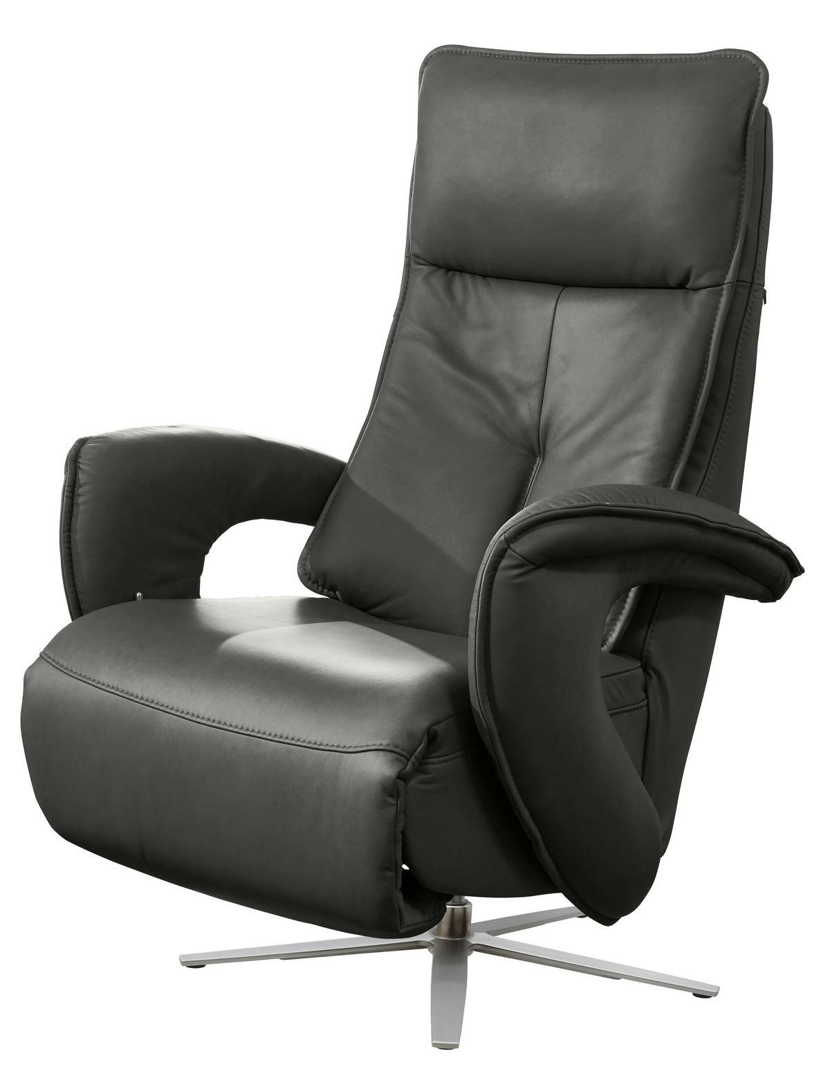 RELAXSESSEL in Leder Anthrazit  - Chromfarben/Anthrazit, Design, Leder/Metall (77/110/87cm) - Valdera