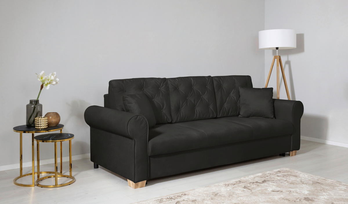SCHLAFSOFA  mit Bettkasten erhältlich, Liegefunktion, Rücken echt, Armteil links, Armteil rechts Schwarz  - Buchefarben/Schwarz, Design, Holz/Textil (240/94/98cm) - MID.YOU