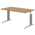 SCHREIBTISCH 140/80/70-82 cm  in Alufarben, Eichefarben  - Eichefarben/Alufarben, KONVENTIONELL, Holzwerkstoff/Metall (140/80/70-82cm) - Moderano