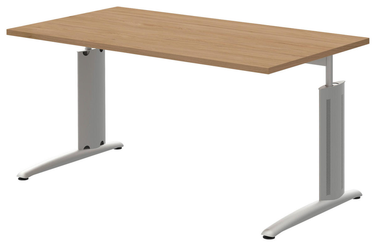 SCHREIBTISCH 140/80/70-82 cm  in Eichefarben, Alufarben  - Eichefarben/Alufarben, Konventionell, Holzwerkstoff/Metall (140/80/70-82cm) - Moderano