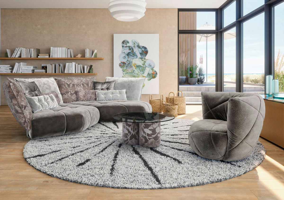 ECKSOFA in Velours Grau, Greige  330/223 cm  - Greige/Grau, Trend, Textil (330/223cm) - Bretz