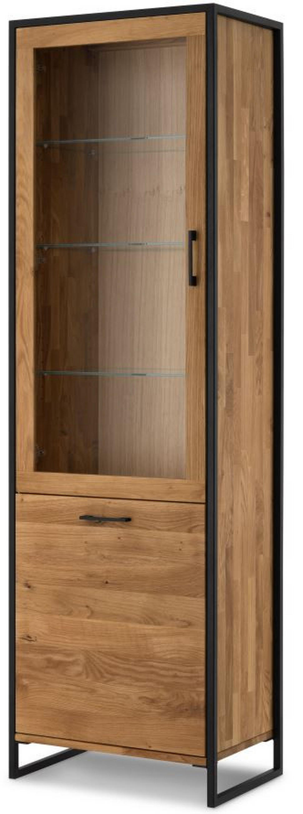 VITRINE  in massiv Wildeiche Schwarz, Wildeiche - Wildeiche/Schwarz, Design, Glas/Holz (60/197/39cm) - Linea Natura