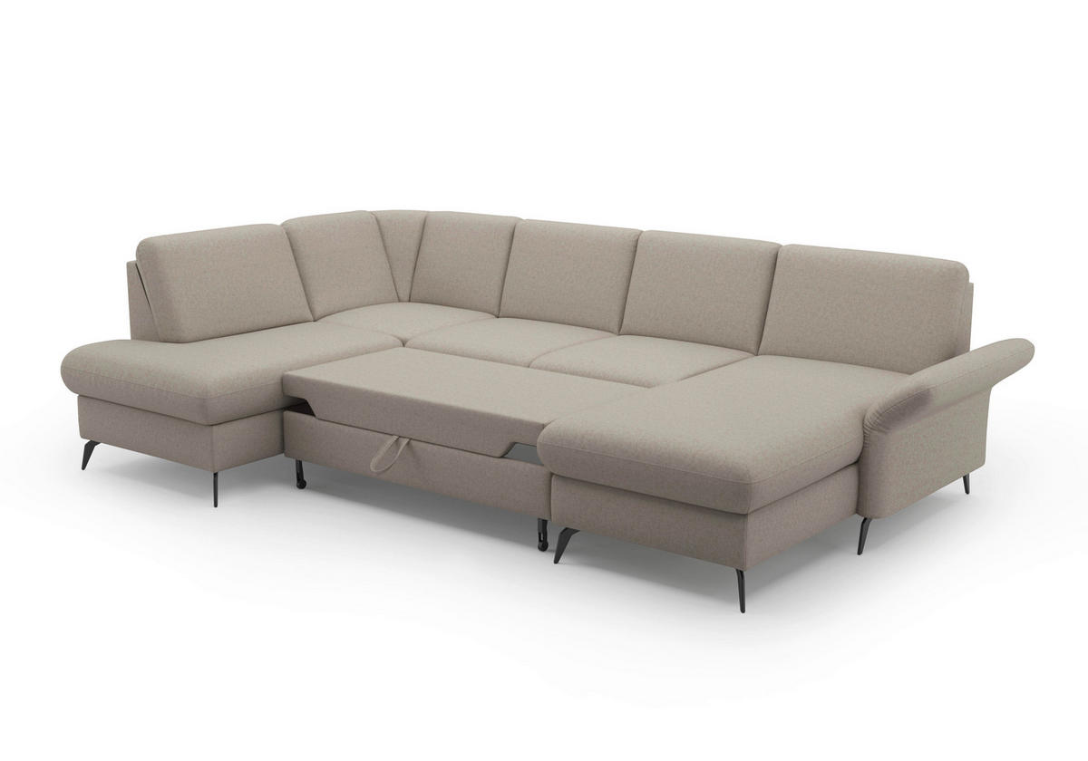 WOHNLANDSCHAFT in Flachgewebe Taupe  - Taupe/Schwarz, Konventionell, Textil/Metall (195/314/164cm) - Sit & More