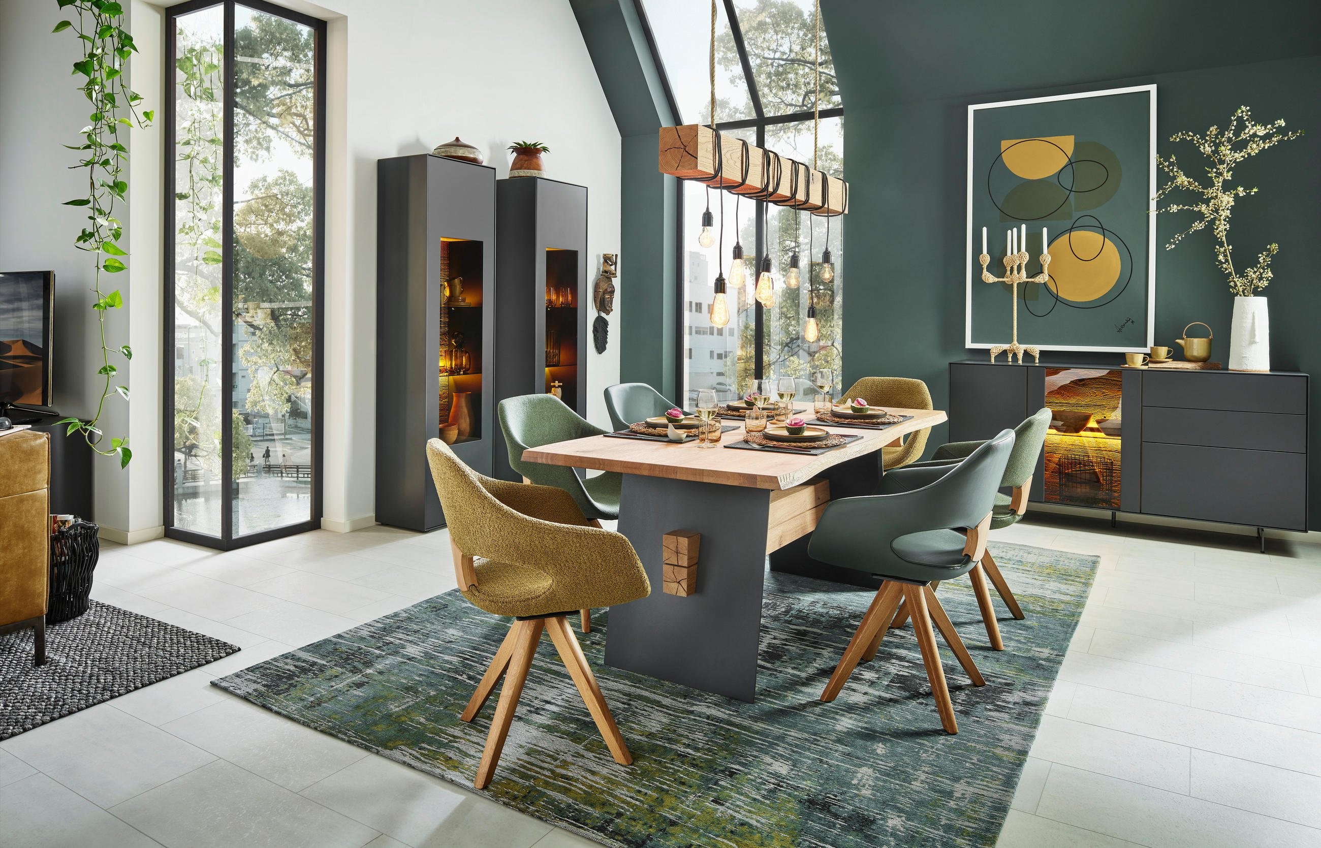 SIDEBOARD  in 174/80/44 cm  - Anthrazit, Natur, Glas/Holz (174/80/44cm) - Valnatura